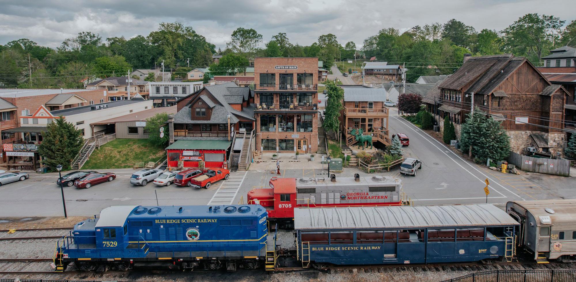 Overview of Blue Ridge with the train in the foreground